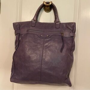 💎BALENCIAGA TOTE BAG PURPLE LEATHER MOTOCROSS HEXAGON CLASSIC ARENA LARGE TRAVEL